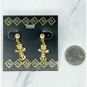 Gold Tone Totem Post Stud Pierced Pair Earrings